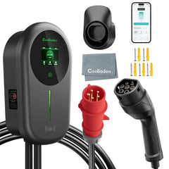 Caricatore EV Coolladen Smart APP con stazione di ricarica domestica da 32A Tipo 2 11kW, cavo di ricarica Wallbox 5/10m con supporto per caricatore, controllo APP, spina CEE 3-fase per tutti gli EV e PHEV