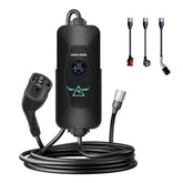 Coolladen 11kW 5M Portable EV Charger Type 2 with Public Station Power Takeoff Adapter – Smart App Control, Interchangeable CEE & Schuko Plugs, Mobile EVSE with Charging Pillar Connector