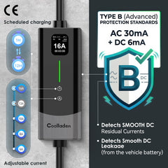 Coolladen Caricatore EV Smart 11kW APP e WiFi | cavo di ricarica CEE trifase 16A | Tipo B RCD di sicurezza