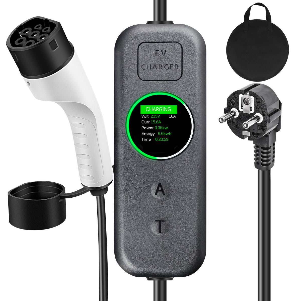 Coolladen 3.5kW Caricatore EV Portatile | 16A Schuko da Type 2 Wallbox Mobile | Corrente Regolabile | Ricarica Temporizzata Precisa 1-12H e Ritardo