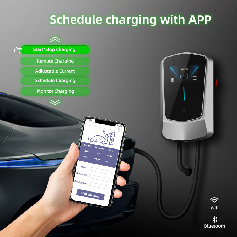 Cool shop Caricabatterie per veicoli elettrici Smart App tipo 2 22KW Home Charging Station CE &amp; TÜV Wallbox 5 m Cavo di ricarica con supporto caricabatteria Controllo App per tutti i veicoli elettrici e PHEV