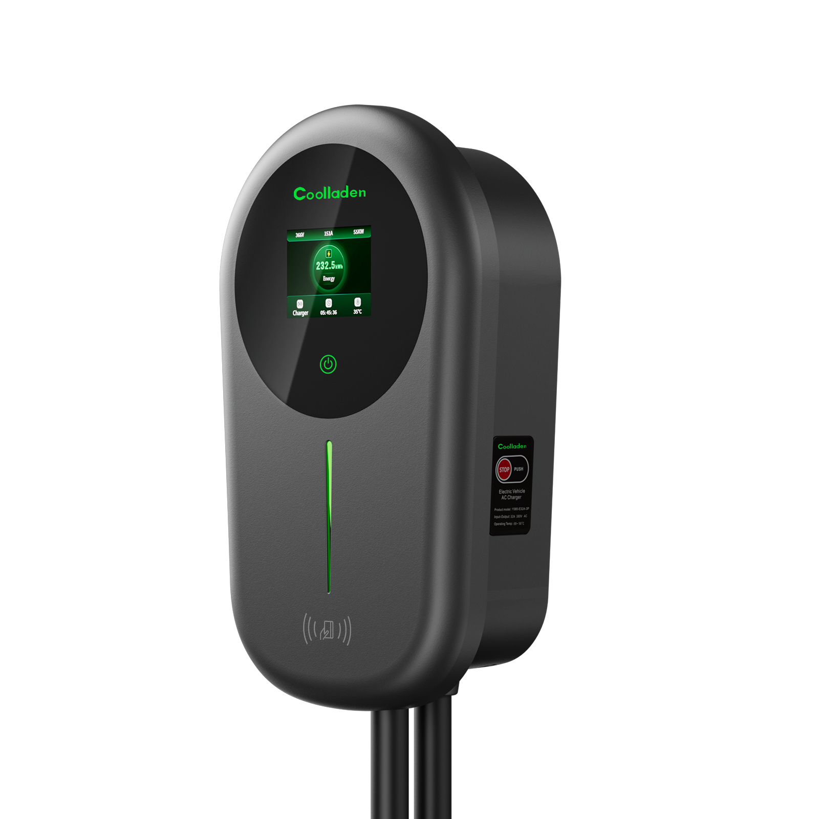 Coolladen EV Charger Smart APP Con 32A Tipo 2 Stazione di Ricarica Domestica da 22kW, Wallbox 5/10m Cavo di Ricarica Con Supporto Caricabatterie App Controllo Plug trifase CEE Per Tutti i EV E PHEV