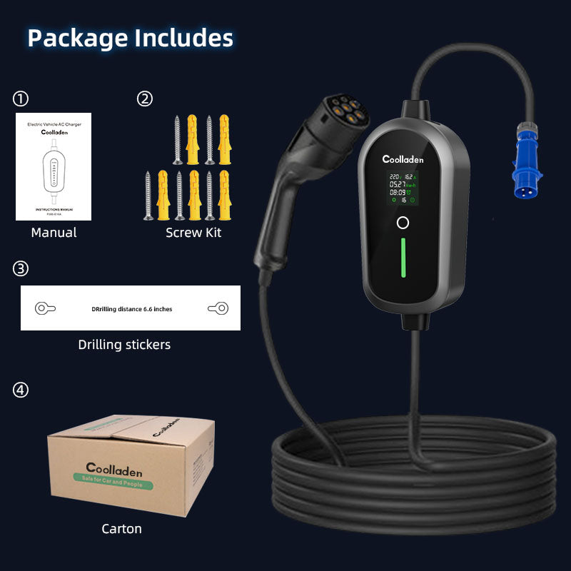 Caricabatterie portatile EV Colladen 7KW Caricabatterie per veicoli elettrici 1 fase 32A tipo 2, 8 ore di ricarica, 4 livelli di corrente regolabile con presa CEE