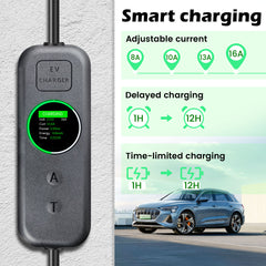 Coolladen 3.5kW Caricatore EV Portatile | 16A Schuko da Type 2 Wallbox Mobile | Corrente Regolabile | Ricarica Temporizzata Precisa 1-12H e Ritardo