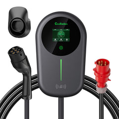 Coolladen EV Charger Smart APP Con 32A Tipo 2 Stazione di Ricarica Domestica da 22kW, Wallbox 5/10m Cavo di Ricarica Con Supporto Caricabatterie App Controllo Plug trifase CEE Per Tutti i EV E PHEV