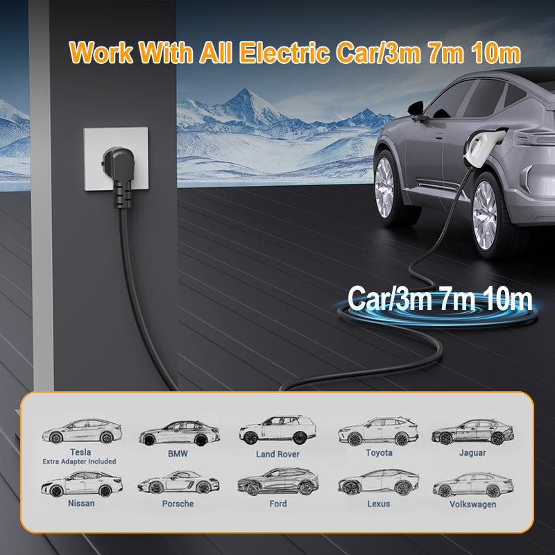 Caricabatterie elettrico da 3,5 kW 3m/7 m10m EV tipo 2 fino a CEE 16A, ricarica domestica senza wallbox 2 In1 compatibile con tutti i modelli EV Y / 3 / S/X, ID.4, ID.5, I4, I4, EV6