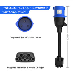 Adattatore CEE blu a 3 pin per caricabatterie mobile Tesla Gen 2, cavo di prolunga per caricabatterie portatile EV a presa da 240 V a 32 A, compatibile con Tesla modello 3/S/X/Y