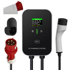 Stazione di ricarica domestica tipo 2 da 22 kW o 11 kW, wallbox, cavo di ricarica da 5 m con supporto per caricabatterie, spina CEE trifase per tutti i veicoli elettrici e ibridi plug-in.