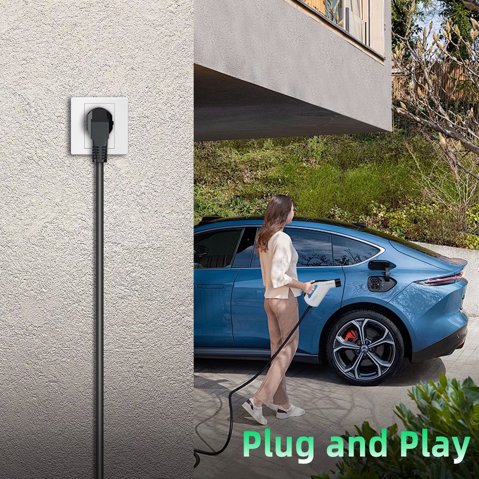 Caricatore EV Portatile Tipo 2, Cavo di Ricarica 3,5kW 16A, Spina CEE, Controllo Smart APP, Corrente Regolabile, Impermeabile, Cavo da 3m/5m/10m – Compatibile con Tutti i Modelli EV Y / 3 / S/X, ID.4, ID.5, i4
