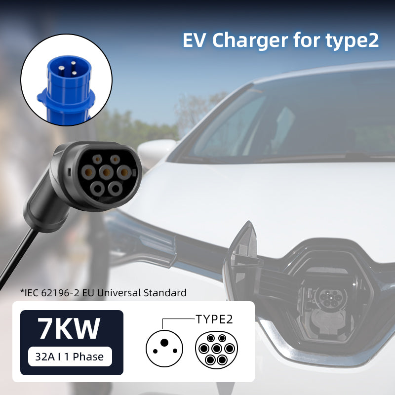 Caricabatterie portatile EV Colladen 7KW Caricabatterie per veicoli elettrici 1 fase 32A tipo 2, 8 ore di ricarica, 4 livelli di corrente regolabile con presa CEE