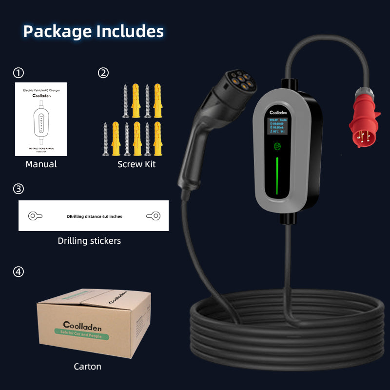 Coolladen Cavo di ricarica tipo 2 spina CEE 11 kW [trifase|5/10m|6-16A] con potenza di ricarica regolabile, stazione di ricarica e caricabatterie EV per ID.3/4/5, e-up, e-tron, Zoe e altri EV