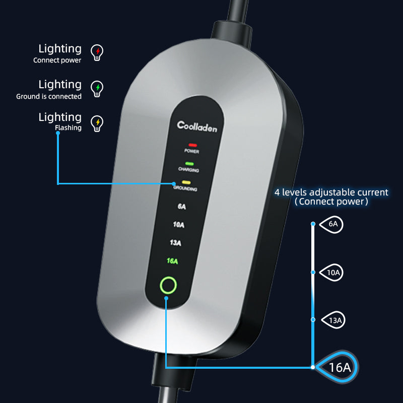 Coolladen Cavo di ricarica tipo 2 Schuko 3,5 kW [monofase, 6 m, 6-16 A], con spina Schuko a 2 poli, caricabatterie portatile per auto elettriche per veicoli elettrici e PHEV