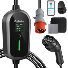Coolladen Mobile Wallbox 11kW con APP Wi-Fi e cavo di ricarica Bluetooth tipo 2 spina CEE [3-phase|4m/6m/11m|6-16A] con potenza di ricarica regolabile, caricatore EV per ID.3/4/5, e-up, e-tron, Zoe e altri veicoli elettrici